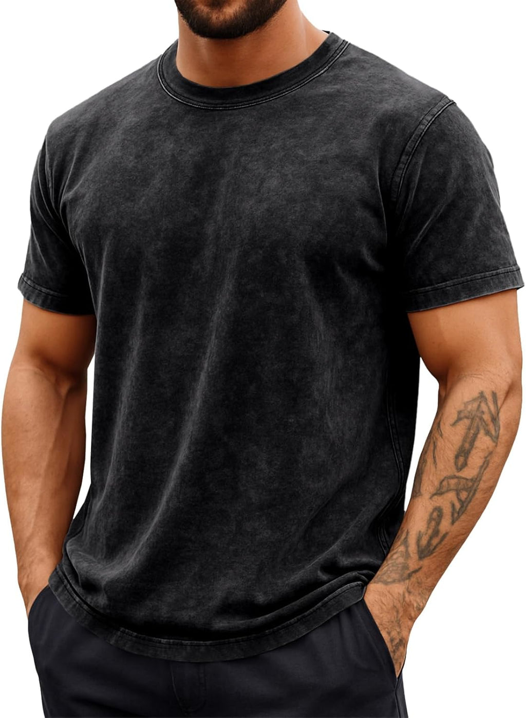 T-shirt vintage pour homme Ben – T-shirt en coton 100 % effet délavé acide