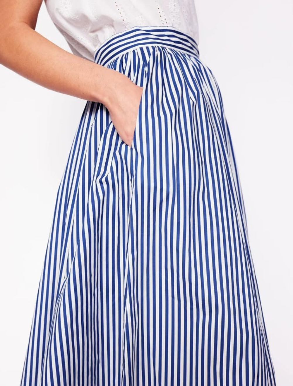 Gonna Marina Donna – Gonna Lunga a Righe Stile Navy con Tasche