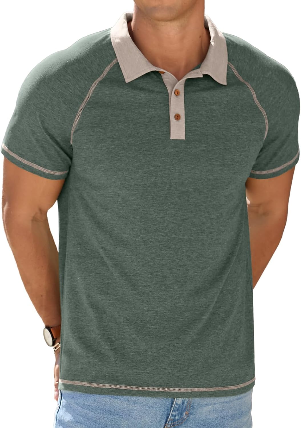 Polo Leo en coton pour homme – T-shirt d'été avec col raglan et boutons