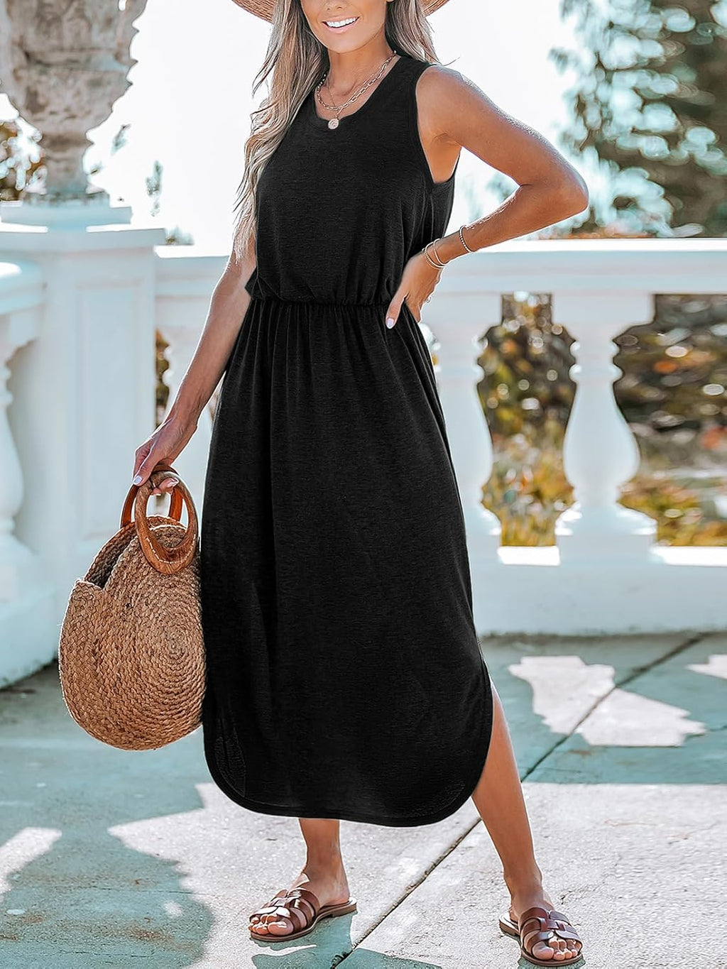 Camilla Robe Maxi de Plage Femme – Robe Élégante avec Fente et Taille Élastiquée