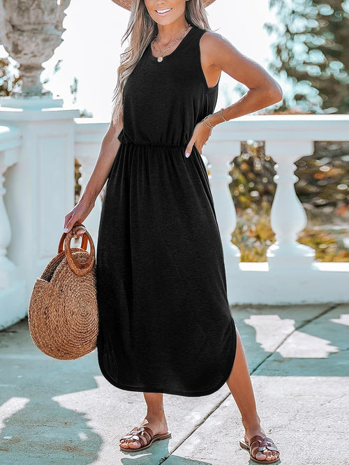 Camilla Vestido Maxi de Playa para Mujer – Vestido Elegante con Abertura y Cintura Elástica