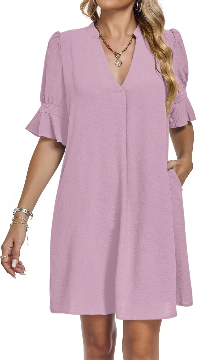 Skylar Robe Femme – Robe Chemise Col V, Poches, Ligne A Décontractée Élégante