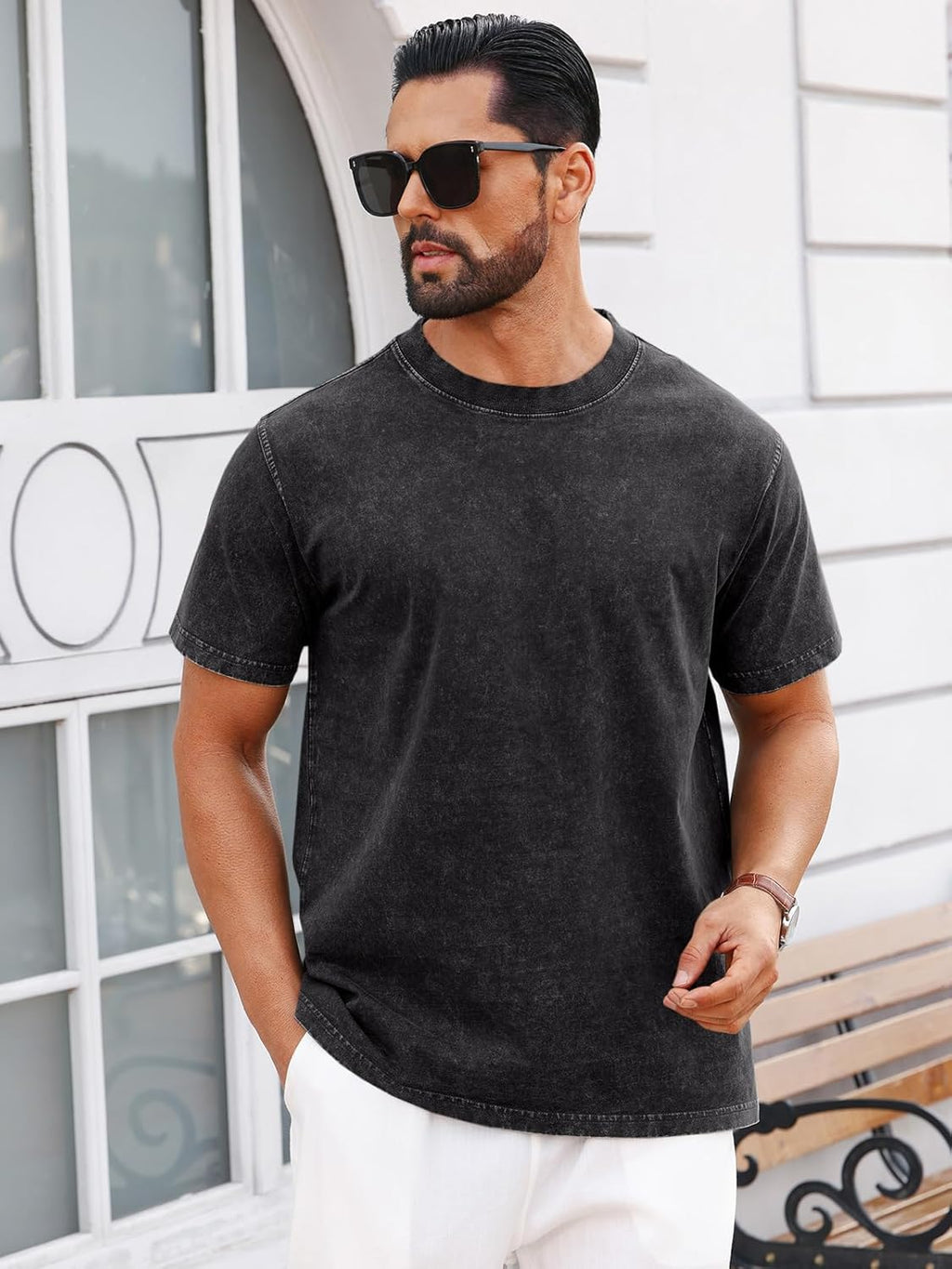 T-shirt vintage pour homme Ben – T-shirt en coton 100 % effet délavé acide