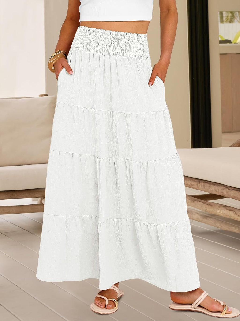 Valentina Jupe Maxi Femme Bohème – Jupe Longue Fluide Taille Haute avec Poches