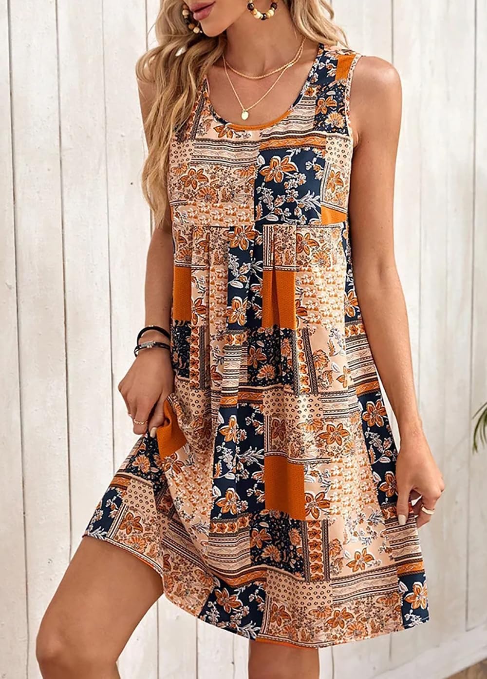 Luna Vestido Boho Estival para Mujer – Vestido Floral Sin Mangas Casual para Playa