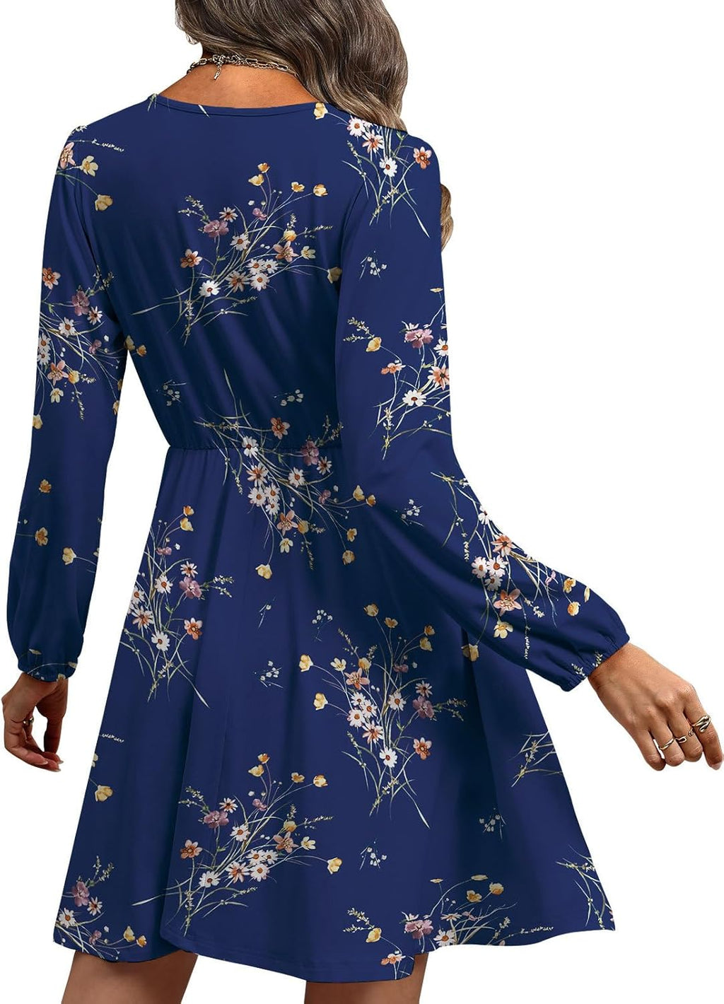 Robe Femme Sofia Florale – Col V Croisé, Manches Longues, Ligne A Élégante