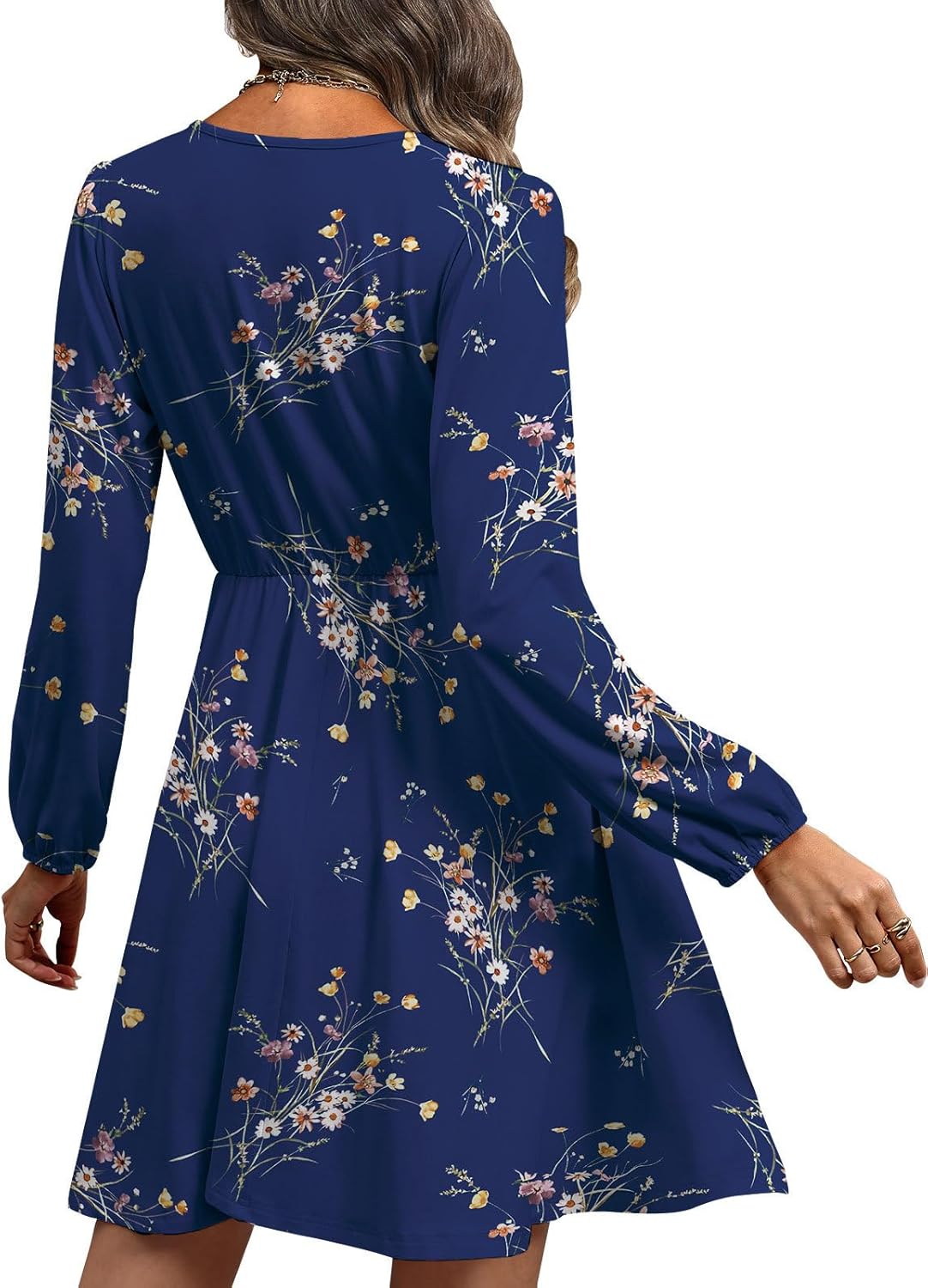 Robe Femme Sofia Florale – Col V Croisé, Manches Longues, Ligne A Élégante