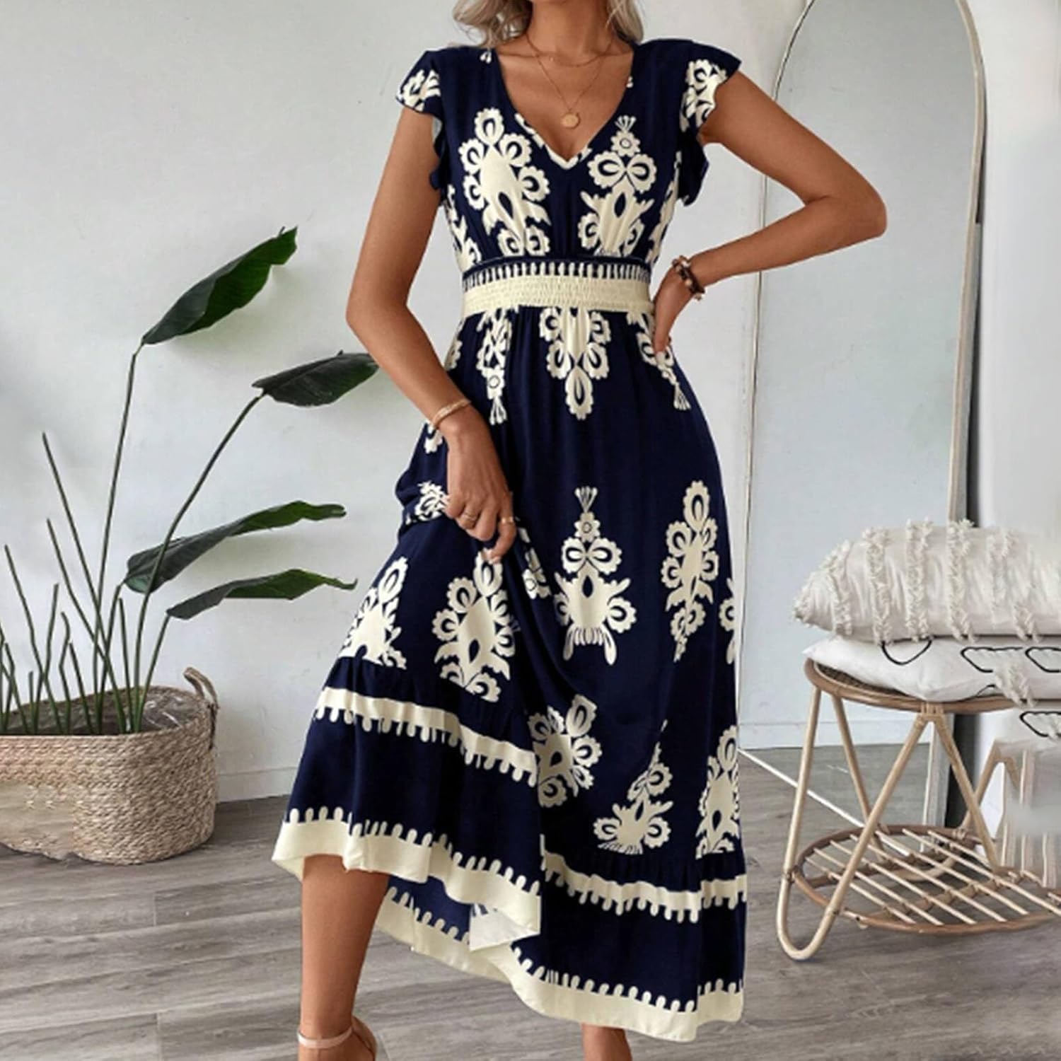 Giulia Vestito Maxi Boho da Donna – Abito Estivo Floreale Casual da Spiaggia