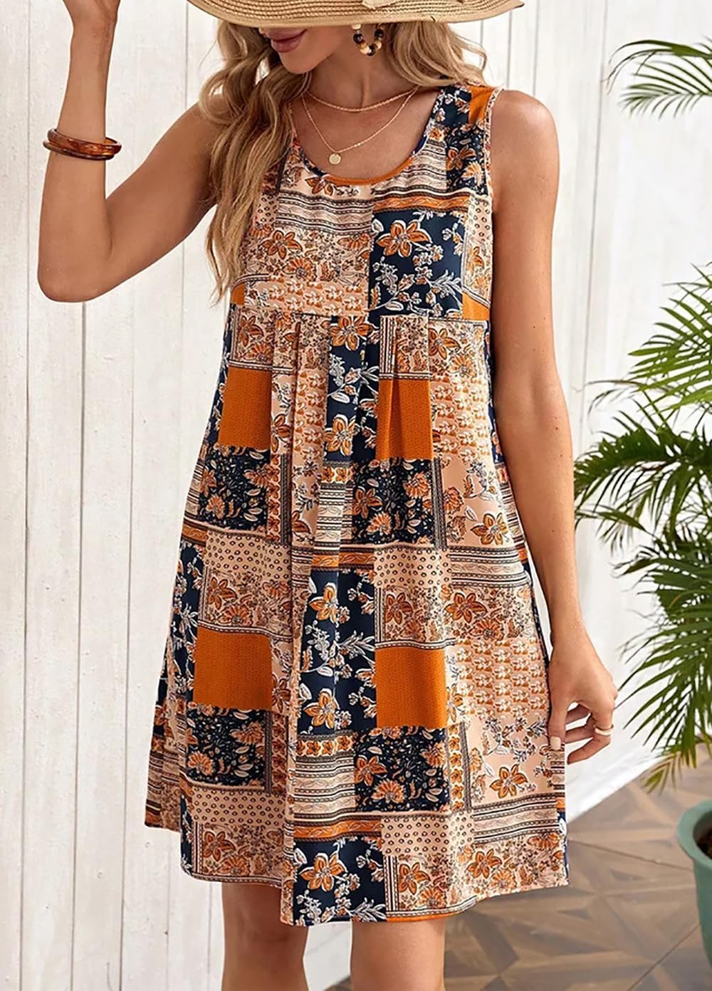 Luna Vestido Boho Estival para Mujer – Vestido Floral Sin Mangas Casual para Playa