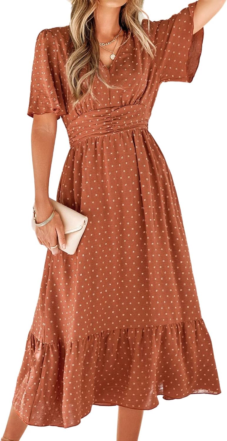 Camilla Robe Maxi Bohème pour Femme – Robe Élégante Swiss Dot avec Col en V
