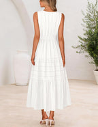 Vestido Maxi Boho para Mujer Alessia – Escote en V, Algodón, Corte A, Bolsillos, Veraniego