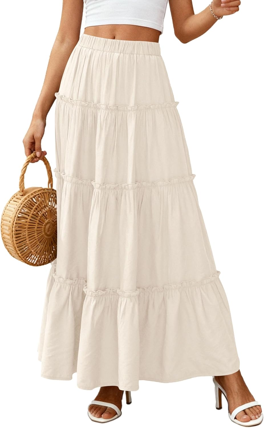 Jupe Layza Donna Maxi – Jupe Longue Bohème à Volants avec Taille Haute Élastiquée