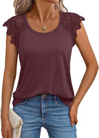 Sofia T-shirt Femme Dentelle – Manches Courtes, Col Rond, Haut Élégant Décontracté Estival