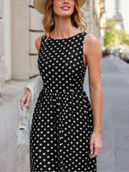 Sophia Robe Maxi à Pois pour Femme – Robe Élégante Sans Manches avec Taille Froncée