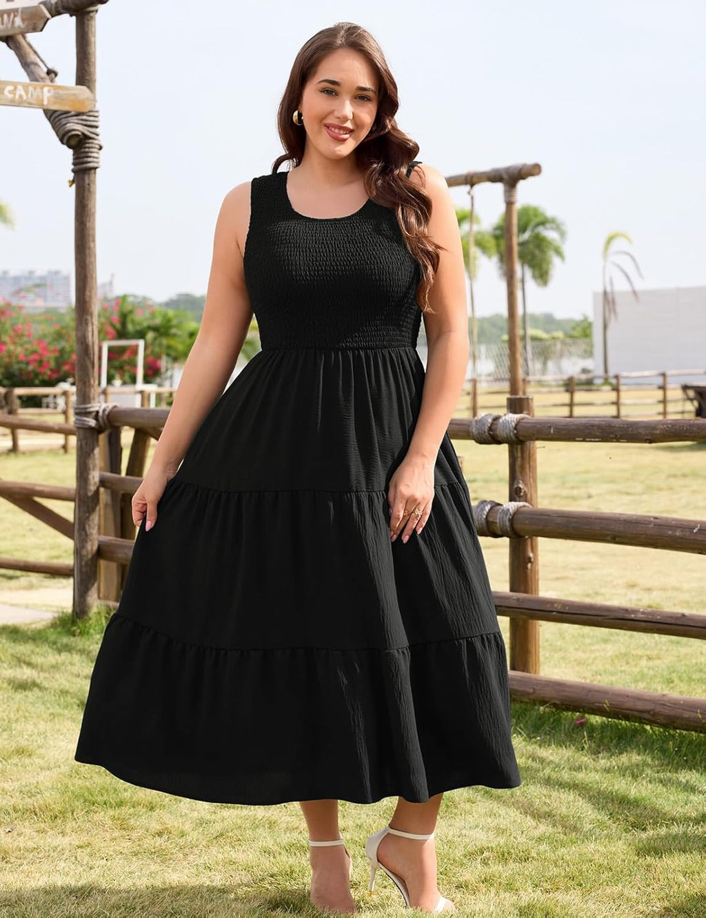 Harra Robe Femme Maxi Grande Taille – Encolure Carrée, Smockée, Coupe Évasée d'Été