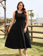 Harra Robe Femme Maxi Grande Taille – Encolure Carrée, Smockée, Coupe Évasée d'Été