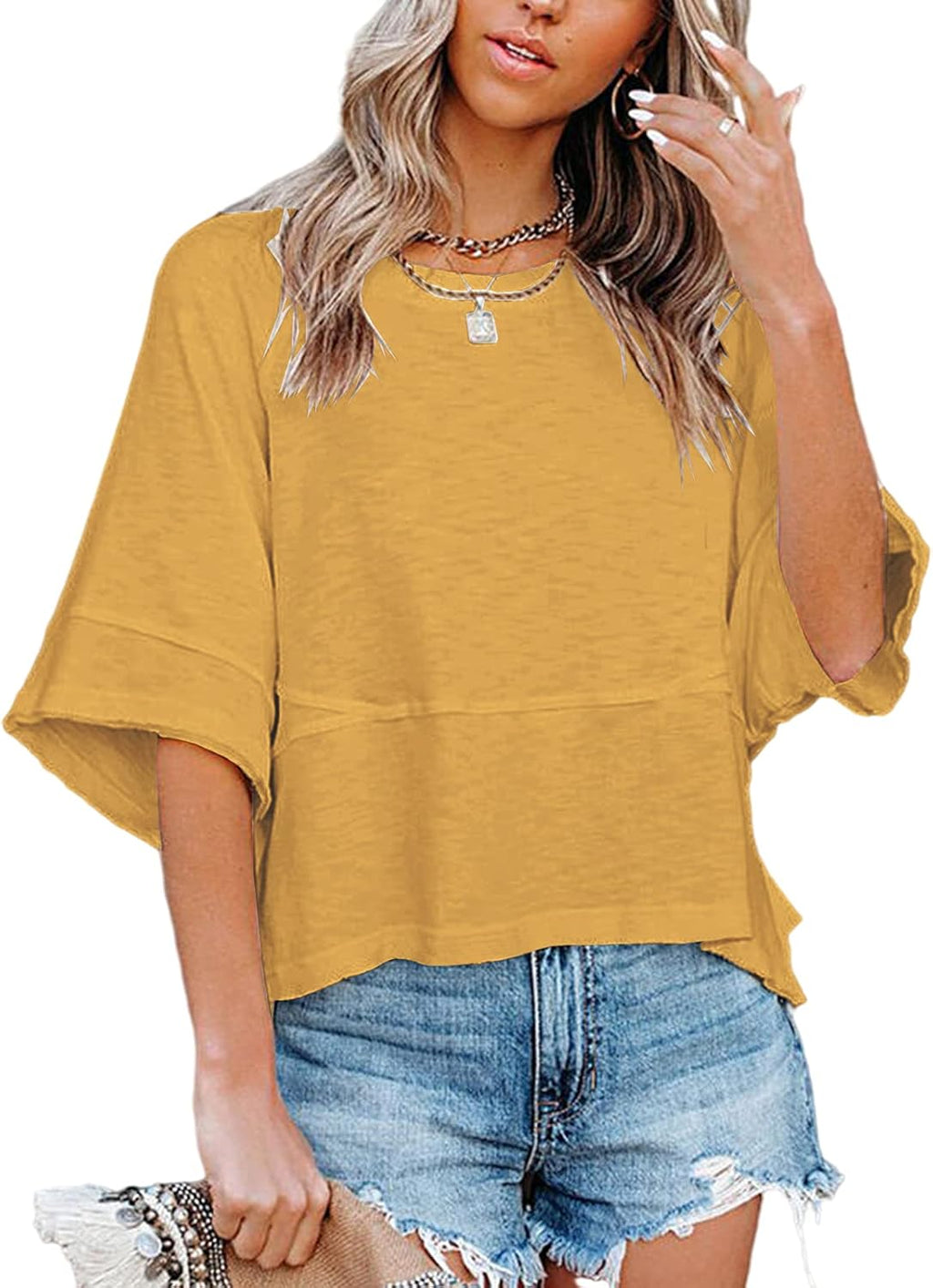 Elena T-shirt Femme d'Été – Manches Chauve-Souris, Col Rond, Oversize Décontracté