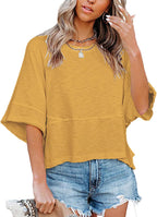 Elena T-shirt Femme d'Été – Manches Chauve-Souris, Col Rond, Oversize Décontracté