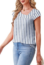 Martina Pull Femme – Encolure Carrée, Boutons, Manches Courtes, Décontracté Élégant