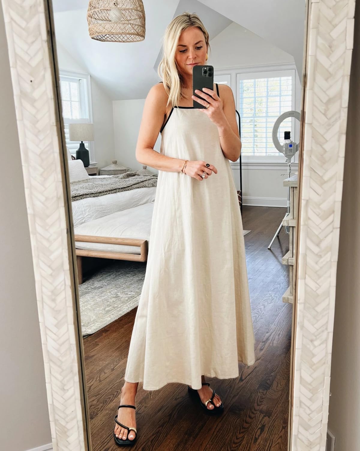 Martina Robe Maxi Femme – Lin, Bretelles Fines, Dos Nu, Décontracté