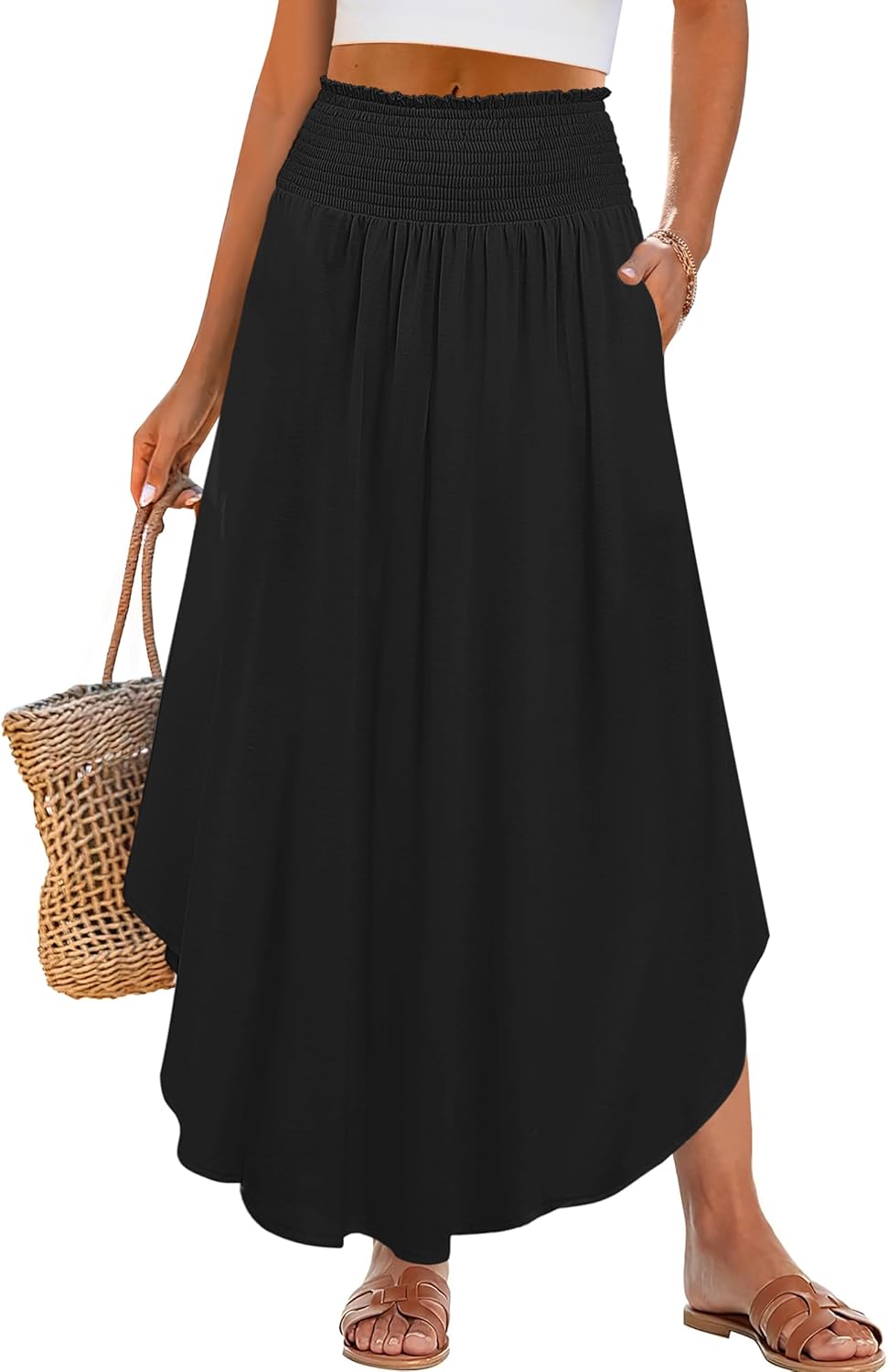 Falda Lulu Donna – Falda Maxi Boho Floral de Cintura Alta con Bolsillos