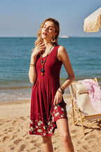 Aurora Robe Midi d'Été pour Femme – Robe Florale Sans Manches Décontractée de Plage