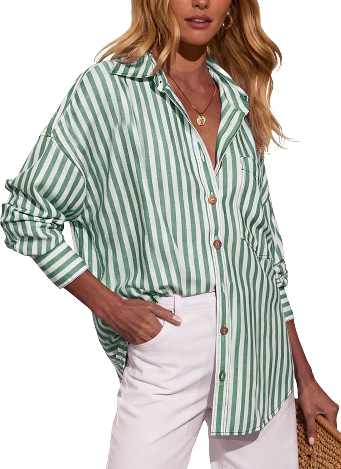 Sofia Chemise Femme – Blouse à Rayures Oversize, Boutons, Manches Longues Décontractée