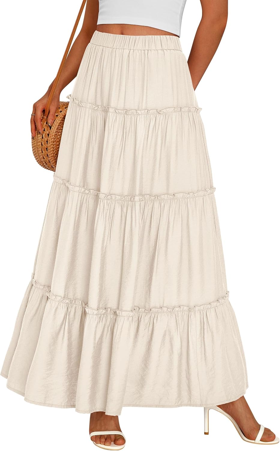 Falda Layza Donna Maxi – Falda Larga Boho con Volantes y Cintura Alta Elástica