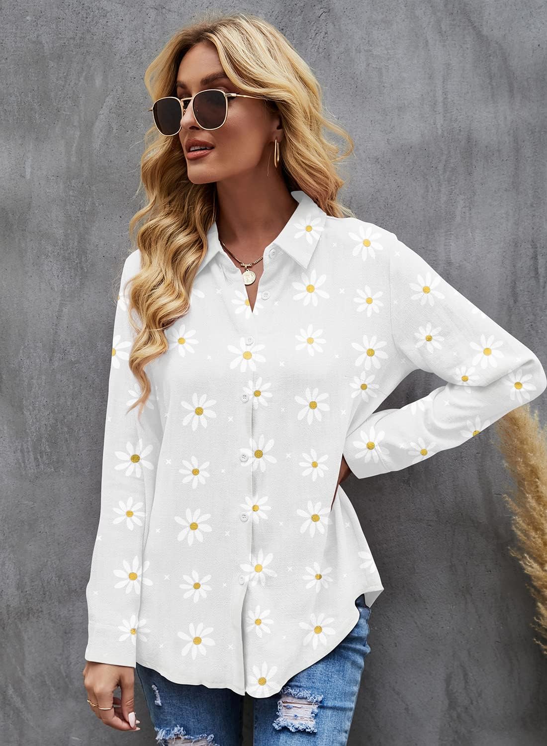 Elisa Blouse Femme – Col V, Manches Longues, Tunique Lin Décontractée Élégante