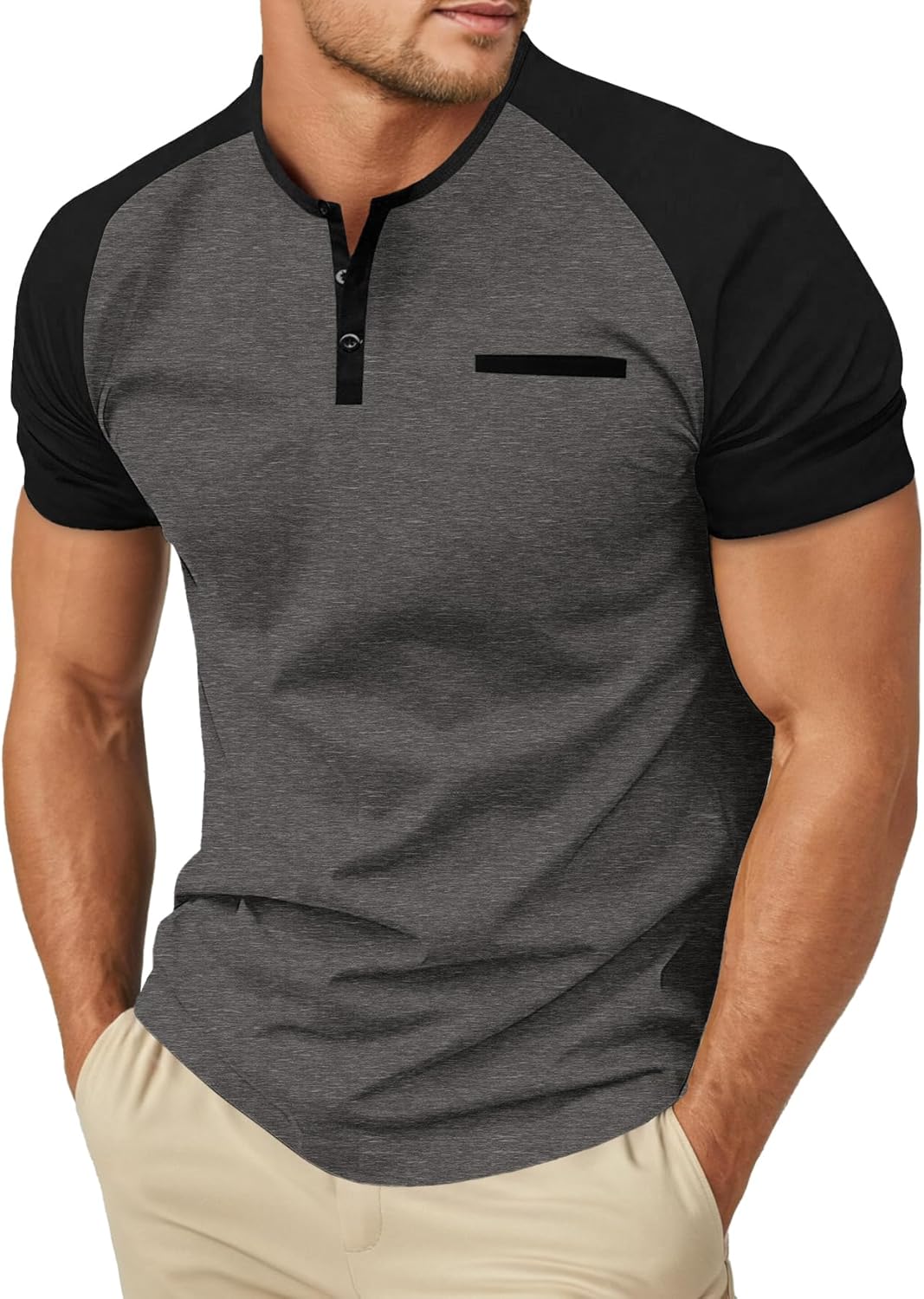 Camiseta Henley para Hombre Marco – Camiseta de Algodón con Botones y Bolsillo