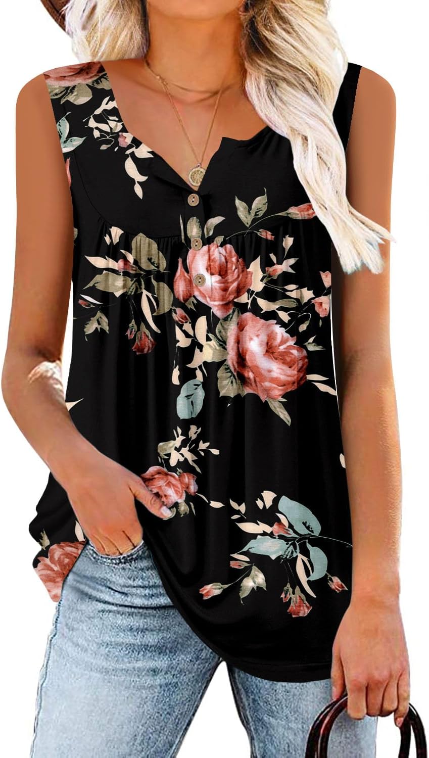Giulia Top Donna – Canotta Scollo V, Bottoni Henley, Stile Flowy Casual
