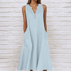 Chiara Robe Longue en Lin pour Femme – Robe d'Été Décontractée avec Poches et Fente