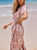 Valeria Robe Femme Maxi Florale – Enveloppante Col V, Fente Élégante d'Été