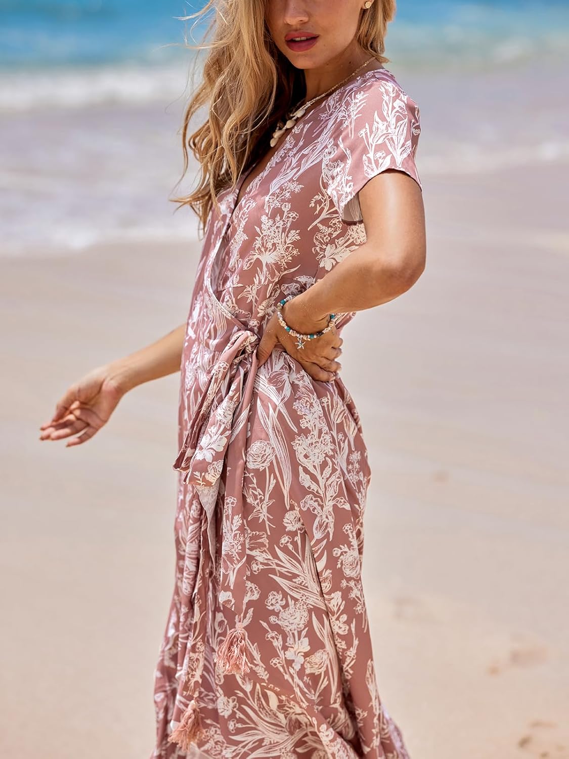 Valeria Robe Femme Maxi Florale – Enveloppante Col V, Fente Élégante d'Été