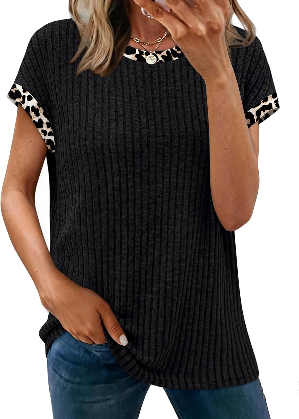 Giulia Maglia Donna – Color Block, Maniche Corte, Tunica Casual Elegante Loose Fit