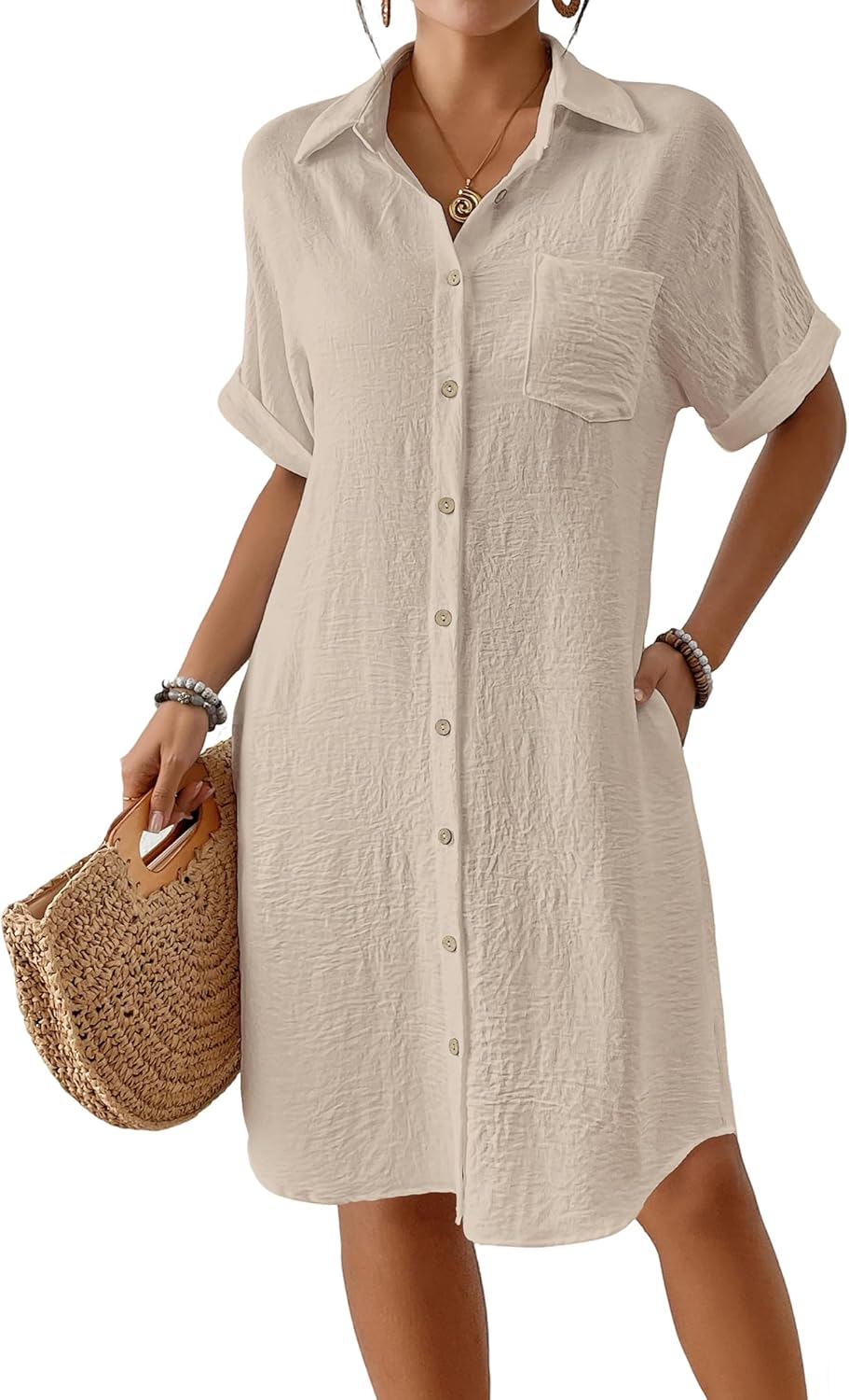 Sienna Vestido Pareo para Mujer – Vestido Camisa de Playa con Botones y Bolsillos