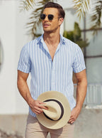 Chemise homme Luca en lin à rayures – Chemise d'été décontractée à manches courtes