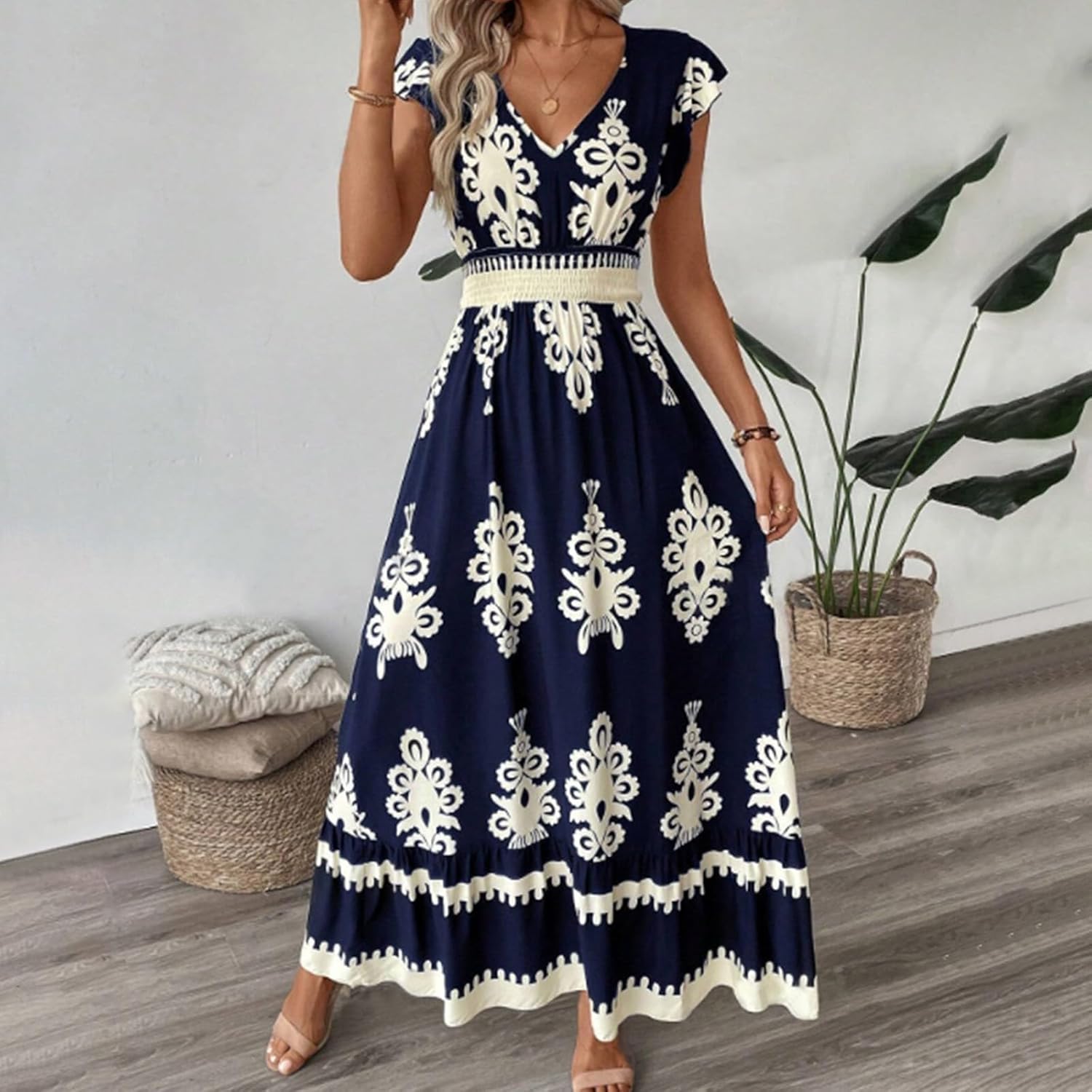 Giulia Vestito Maxi Boho da Donna – Abito Estivo Floreale Casual da Spiaggia