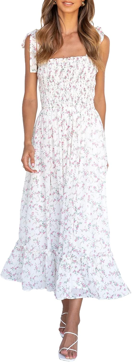 Jaimee Robe Femme Maxi Florale – Bretelles Réglables, Smock, Coupe Évasée d'Été