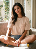 T-shirt Giulia Femme – Oversize avec Poche en Dentelle, Manches Courtes Décontractées d'Été