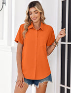 Alessia Camisa Mujer – Botones, Mangas Cortas, Casual Elegante Oficina Ligera
