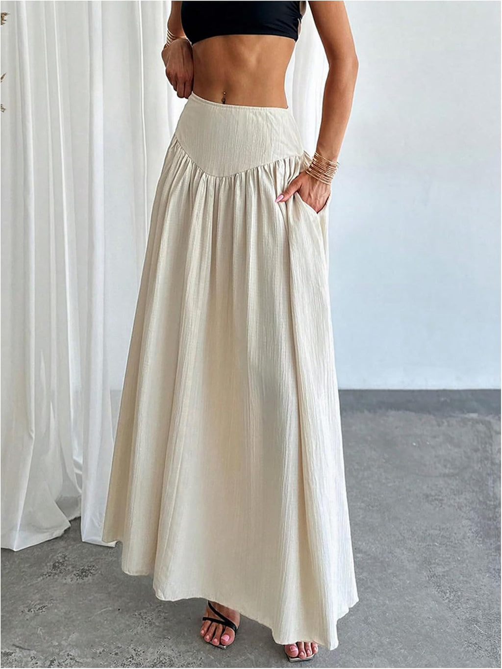 Falda Milania Donna – Falda Maxi Plisada Elegante de Cintura Alta