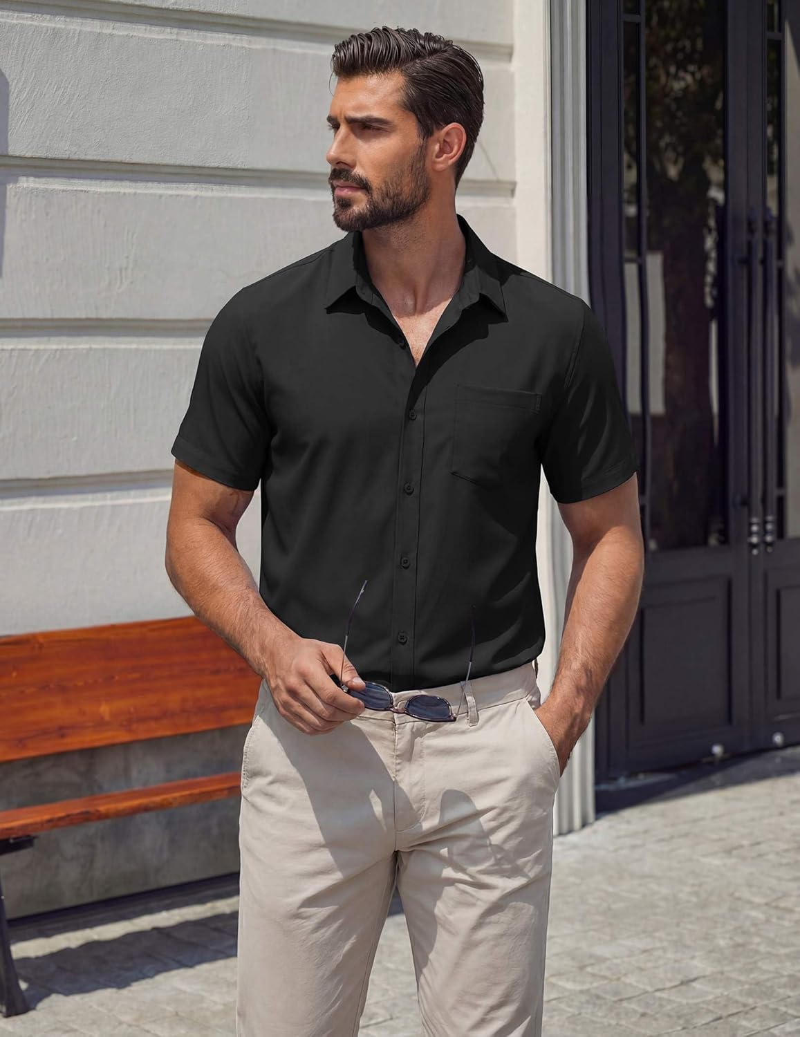Camisa elástica de hombre Joseph – Camisa de verano de manga corta con bolsillo