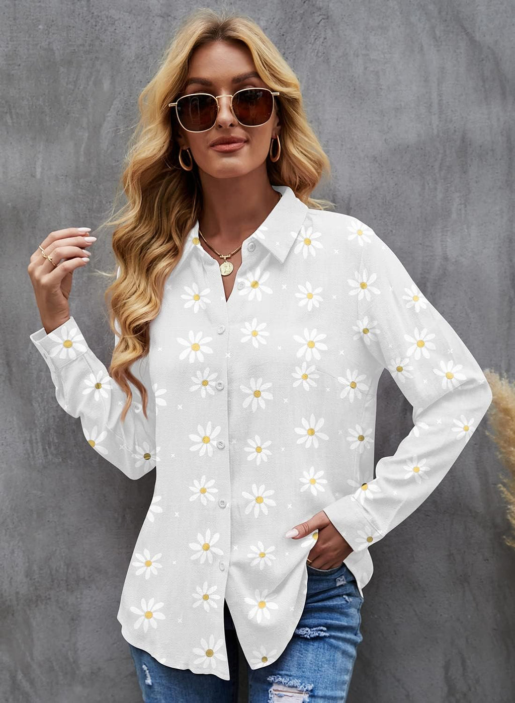 Elisa Blouse Femme – Col V, Manches Longues, Tunique Lin Décontractée Élégante