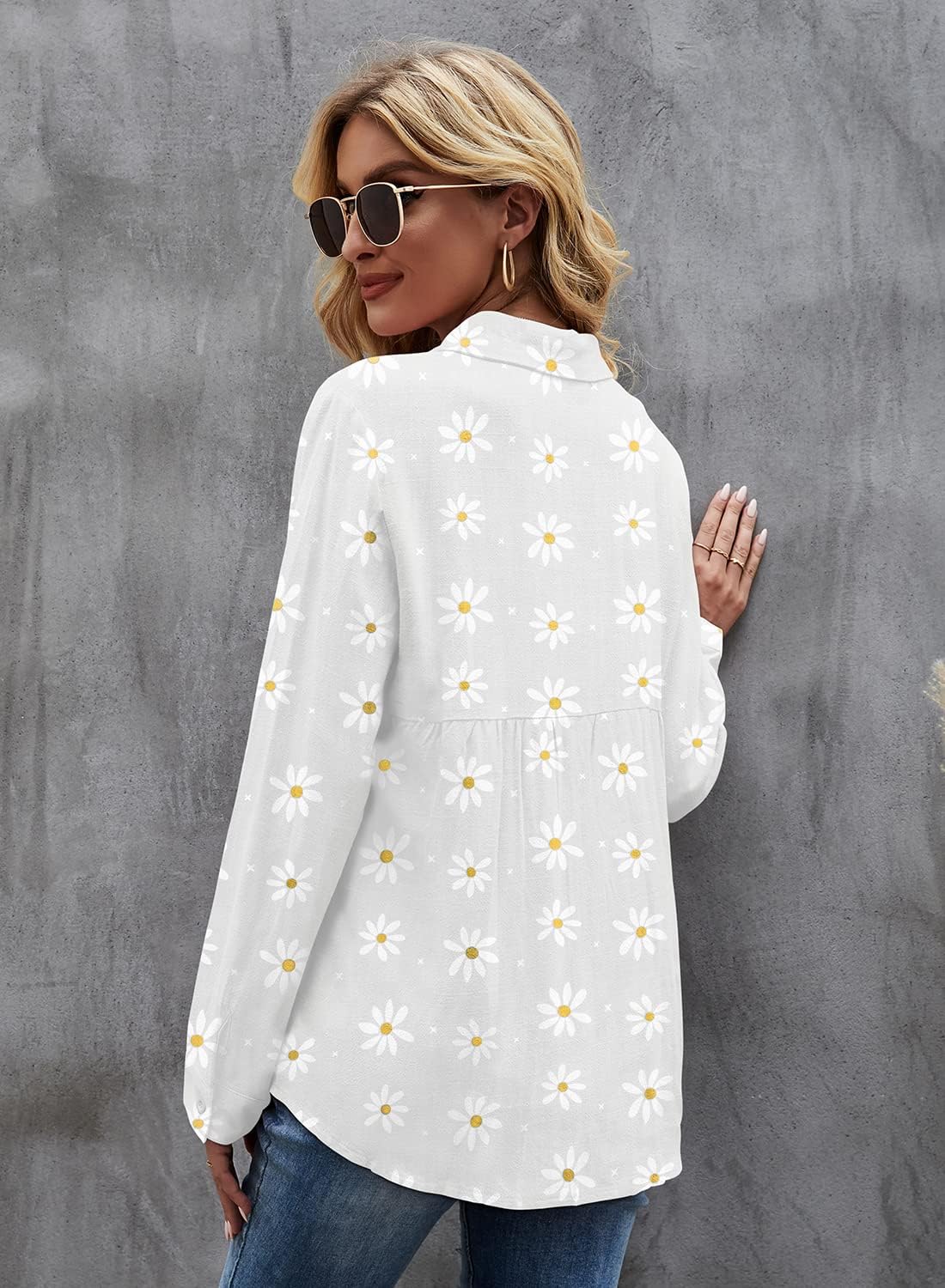 Elisa Blouse Femme – Col V, Manches Longues, Tunique Lin Décontractée Élégante