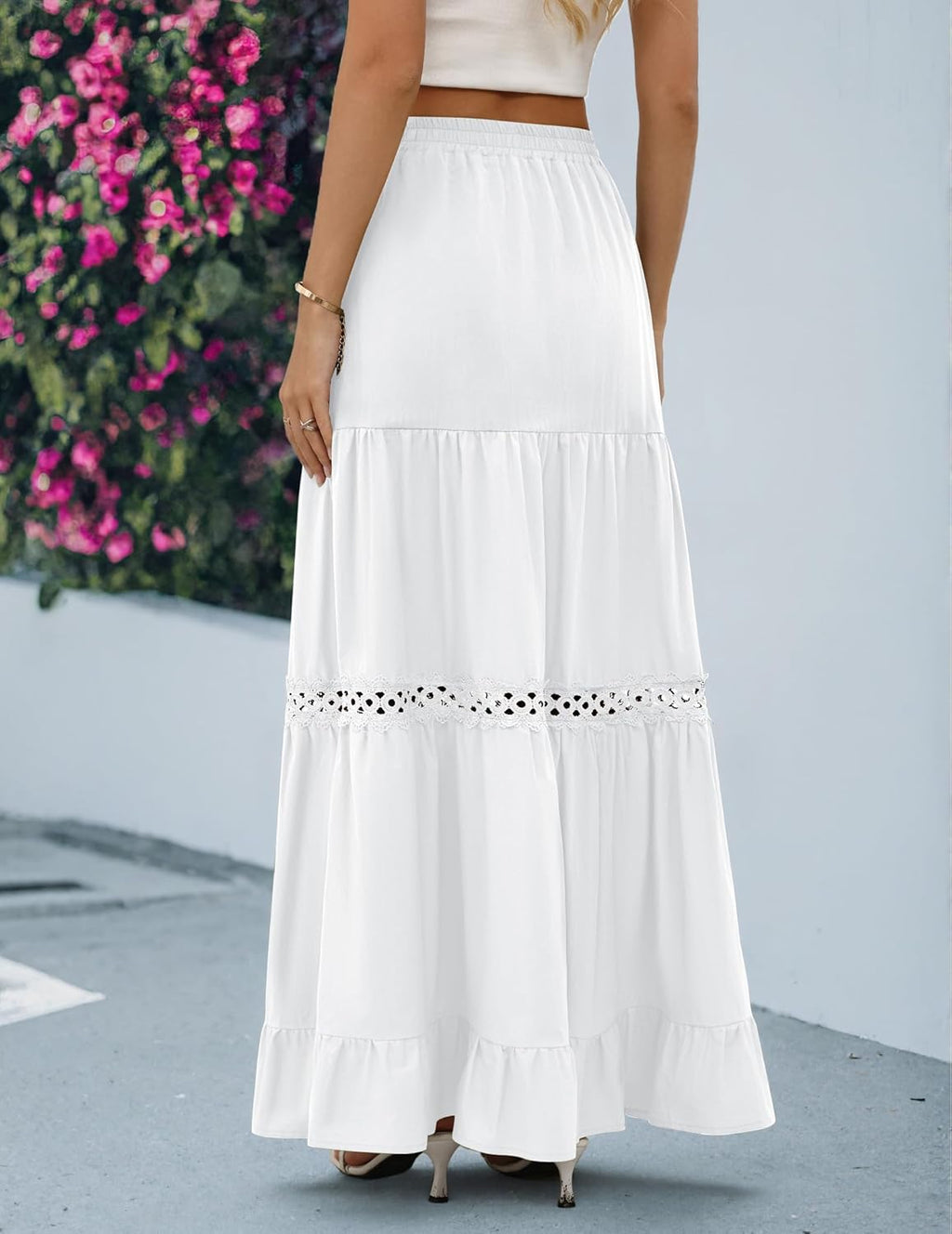 Falda Edith Gonna Maxi Donna Boho – Falda Larga de Algodón con Detalles en Encaje Crochet