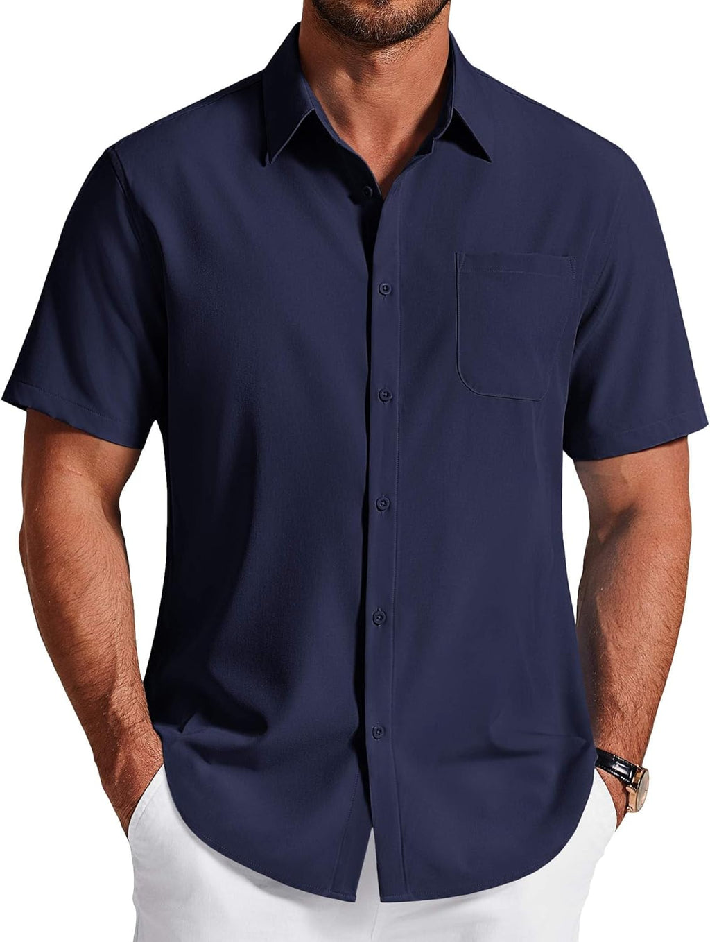 Chemise homme Andrew sans repassage – chemise décontractée élégante à manches courtes avec poche poitrine
