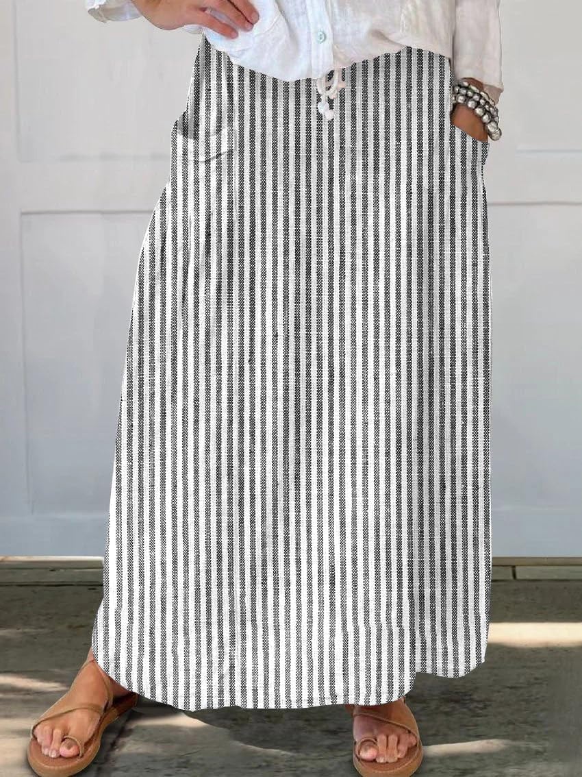 Falda Larga Maxi para Mujer – Falda Larga de Algodón con Estampado de Rayas o Floral