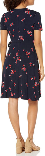 Tabitha Robe Femme Portefeuille à Pois – Robe Courte Col V, Jersey Élastique Élégant