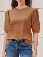 Elisa Pull Femme – Top en Maille avec Manches Bouffantes, Décontracté Élégant